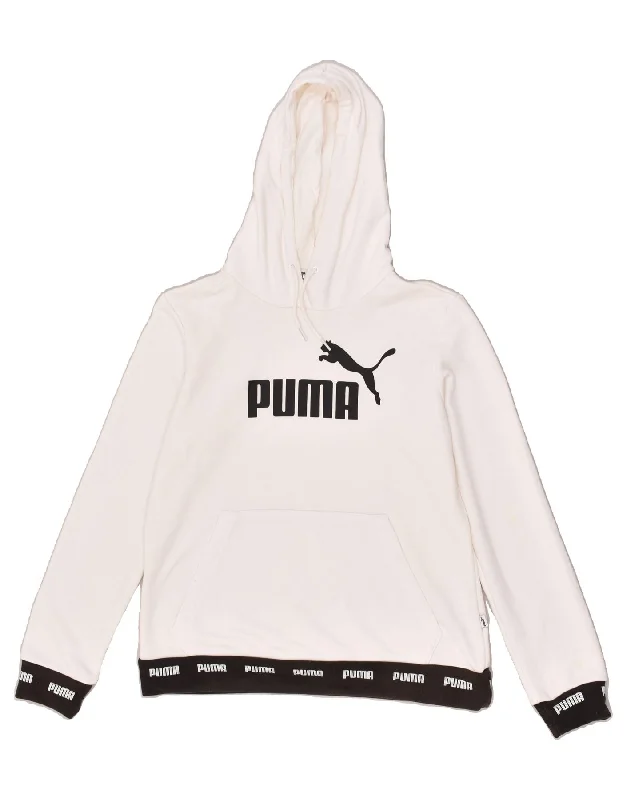 PUMA Womens Graphic Hoodie Jumper UK 14 Medium White Cotton Hoodie with Thumb Holes Functional Cozy PUMA Womens Graphic Hoodie Jumper UK 14 Medium White Cotton Hoodie with Thumb Holes Functional Cozy