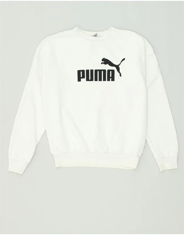 PUMA Womens Graphic Sweatshirt Jumper UK 10 Small White Cotton Hoodie with Logo Branding Identity PUMA Womens Graphic Sweatshirt Jumper UK 10 Small White Cotton Hoodie with Logo Branding Identity