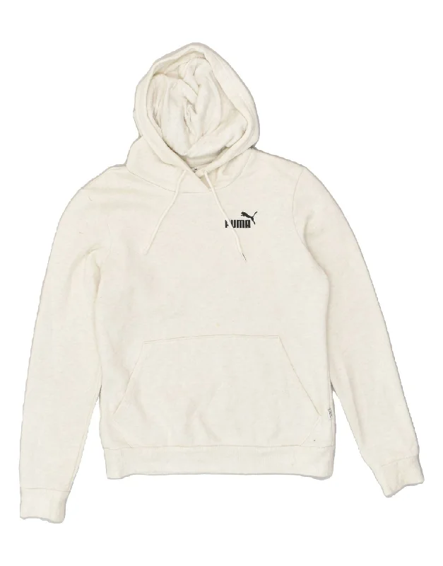 PUMA Womens Hoodie Jumper UK 10 Small Off White Cotton Hoodie with Hem Ribbing Snug Secure PUMA Womens Hoodie Jumper UK 10 Small Off White Cotton Hoodie with Hem Ribbing Snug Secure
