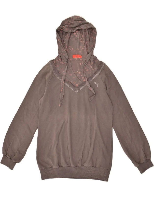 PUMA Womens Hoodie Jumper UK 12 Medium  Grey Cotton Hoodie with Monochrome Minimalist Simple