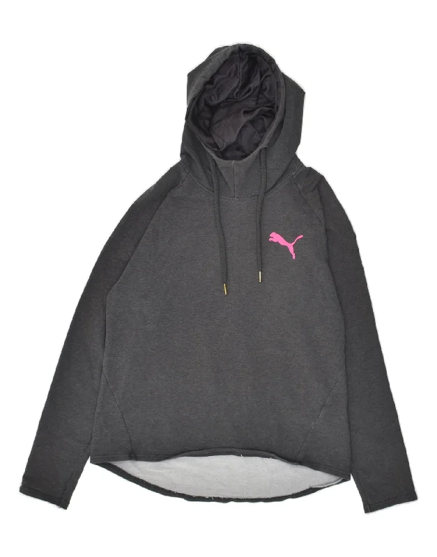 PUMA Womens Hoodie Jumper UK 12 Medium Grey Cotton Hoodie with Strings Custom Fit Adjustable PUMA Womens Hoodie Jumper UK 12 Medium Grey Cotton Hoodie with Strings Custom Fit Adjustable