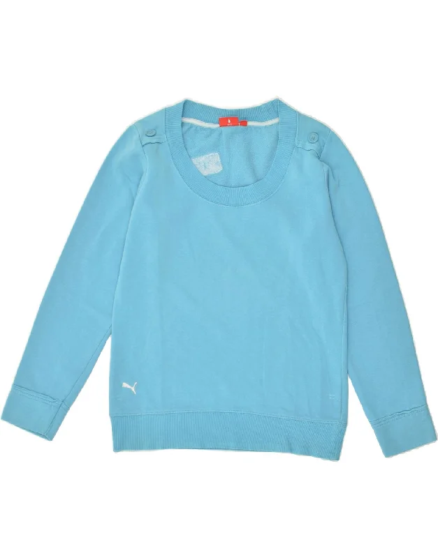 PUMA Womens Sweatshirt Jumper UK 14 Large  Blue Hoodie with Button Classic Timeless