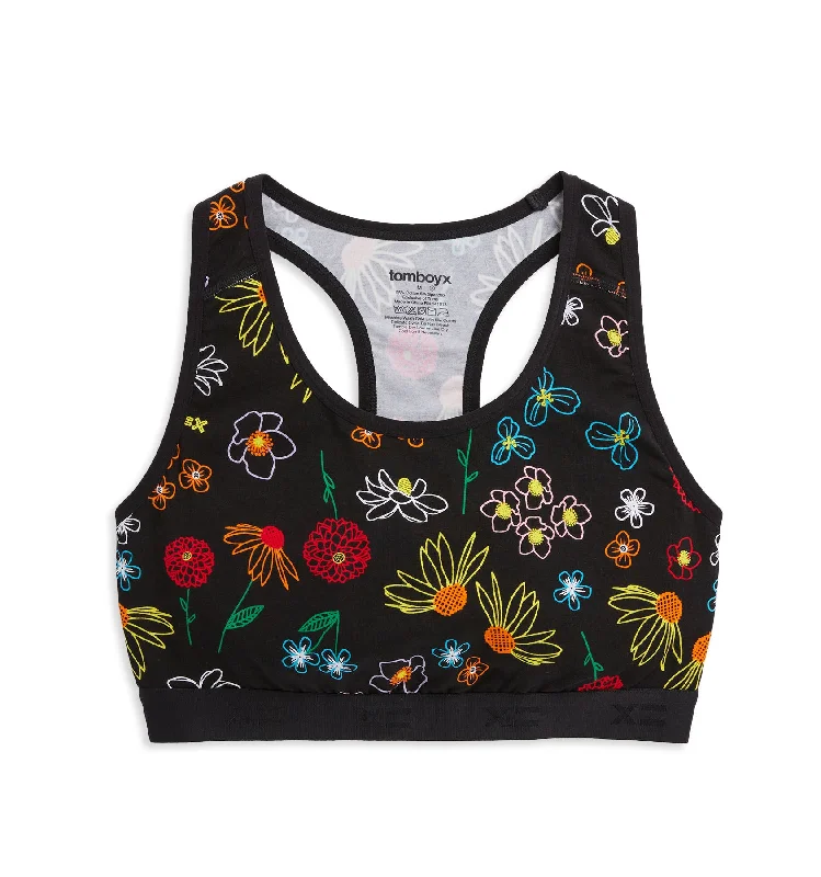 Racerback Soft Bra - Black Floral Full Support Bra