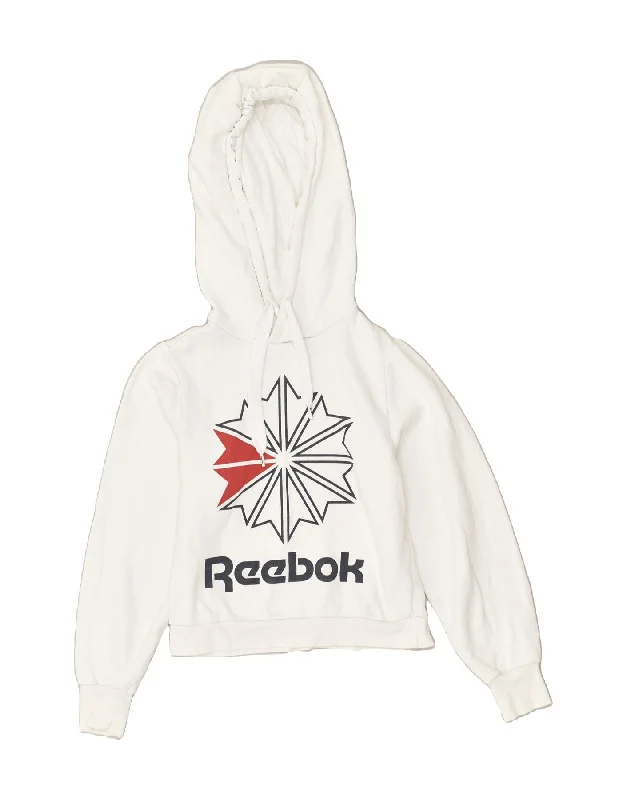 REEBOK Womens Graphic Hoodie Jumper UK 4- 6 XS White Cotton Hoodie Sweatshirt Pullover REEBOK Womens Graphic Hoodie Jumper UK 4- 6 XS White Cotton Hoodie Sweatshirt Pullover