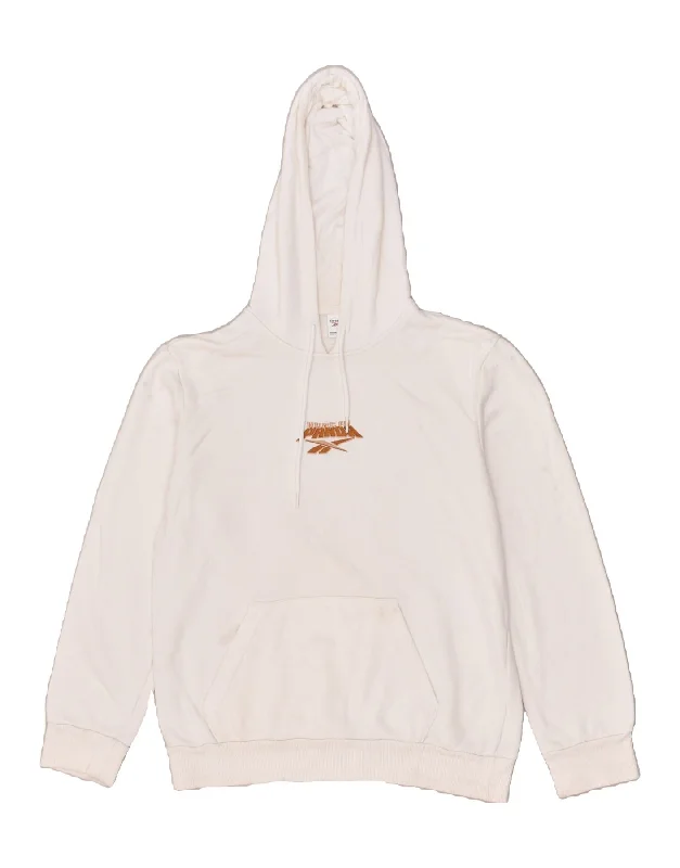 REEBOK Womens Hoodie Jumper UK 10 Small White Cotton Hoodie with High-Low Hem Asymmetrical Trendy REEBOK Womens Hoodie Jumper UK 10 Small White Cotton Hoodie with High-Low Hem Asymmetrical Trendy