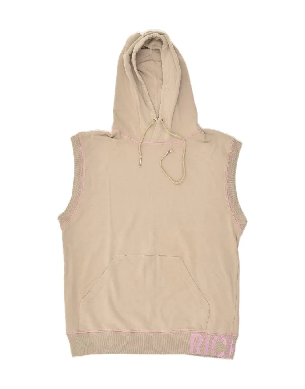 RICHMOND Womens Sleeveless Hoodie Jumper UK 14 Medium Beige Cotton Hoodie with Side Slits Relaxed Casual RICHMOND Womens Sleeveless Hoodie Jumper UK 14 Medium Beige Cotton Hoodie with Side Slits Relaxed Casual
