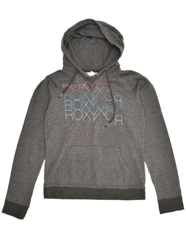 ROXY Womens Graphic Hoodie Jumper UK 14 Medium Grey Cotton Hoodie with Mesh Breathable Sporty