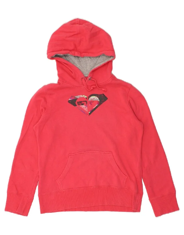 ROXY Womens Graphic Hoodie Jumper UK 14 Medium Pink Cotton Hoodie with Stripes Bold Sporty ROXY Womens Graphic Hoodie Jumper UK 14 Medium Pink Cotton Hoodie with Stripes Bold Sporty