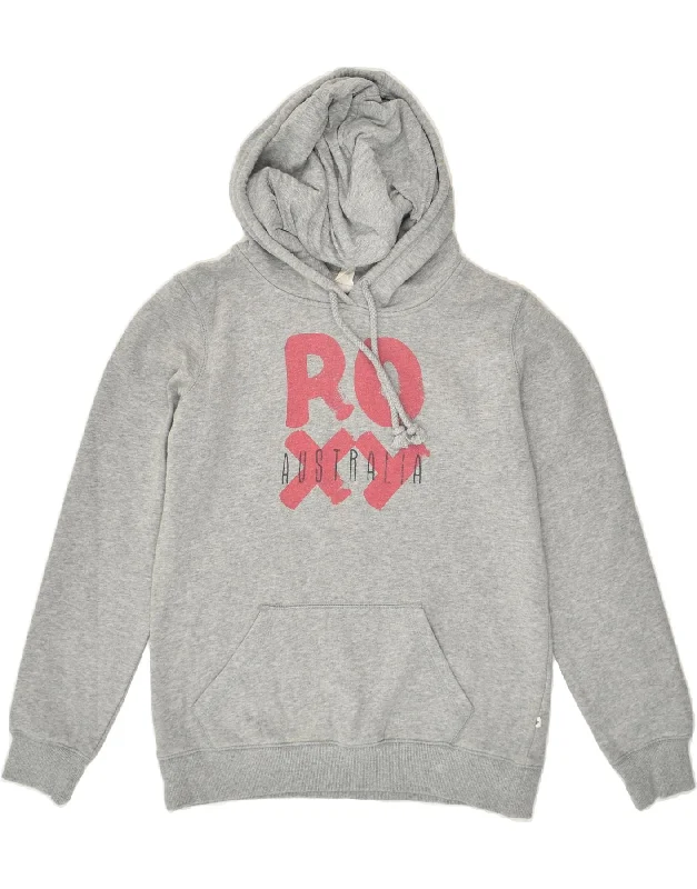 ROXY Womens Loose Fit Graphic Hoodie Jumper UK 6 XS Grey Hoodie with Applique Textured Unique ROXY Womens Loose Fit Graphic Hoodie Jumper UK 6 XS Grey Hoodie with Applique Textured Unique