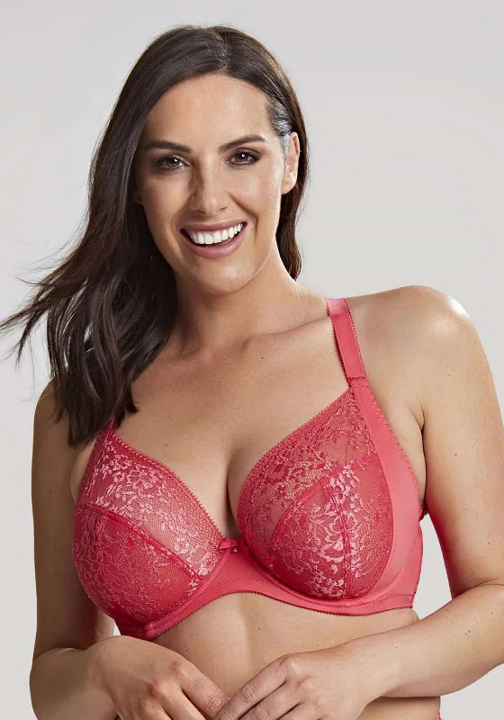 Sculptresse by Panache Roxie Plunge Bra, Hot Coral Lace-Trimmed Bra
