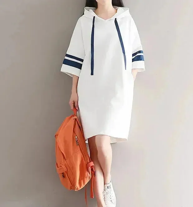 Summer Korean Style Sweatshirt Sundress With Casual Hoodies Oversized Hoodie Comfort Casual Summer Korean Style Sweatshirt Sundress With Casual Hoodies Oversized Hoodie Comfort Casual