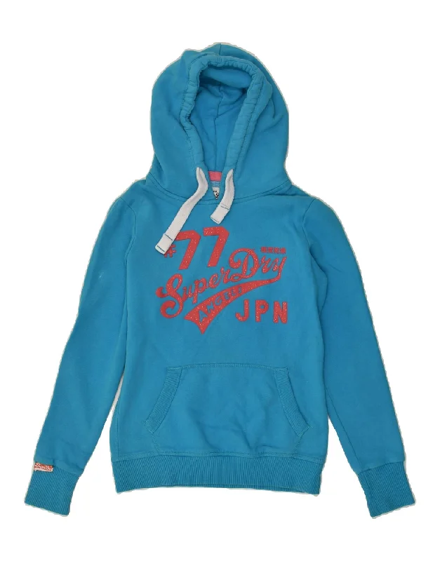SUPERDRY Womens Graphic Hoodie Jumper UK 10 Small Blue Cotton Cotton Hoodie Fleece Lining Warmth SUPERDRY Womens Graphic Hoodie Jumper UK 10 Small Blue Cotton Cotton Hoodie Fleece Lining Warmth
