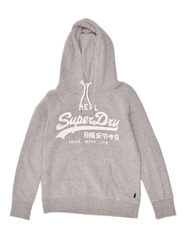 SUPERDRY Womens Graphic Hoodie Jumper UK 10 Small Grey Cotton Hoodie with Rhinestones Sparkly Elegant SUPERDRY Womens Graphic Hoodie Jumper UK 10 Small Grey Cotton Hoodie with Rhinestones Sparkly Elegant