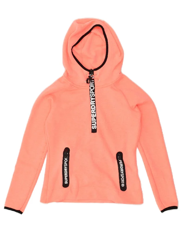 SUPERDRY Womens Graphic Hoodie Jumper UK 10 Small Orange Polyester Hoodie with Cuffed Sleeves Snug Secure SUPERDRY Womens Graphic Hoodie Jumper UK 10 Small Orange Polyester Hoodie with Cuffed Sleeves Snug Secure