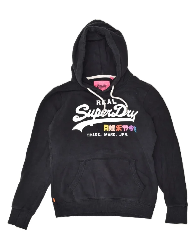 SUPERDRY Womens Graphic Hoodie Jumper UK 12 Medium Black Cotton Hoodie with Hem Detail Decorative Unique SUPERDRY Womens Graphic Hoodie Jumper UK 12 Medium Black Cotton Hoodie with Hem Detail Decorative Unique