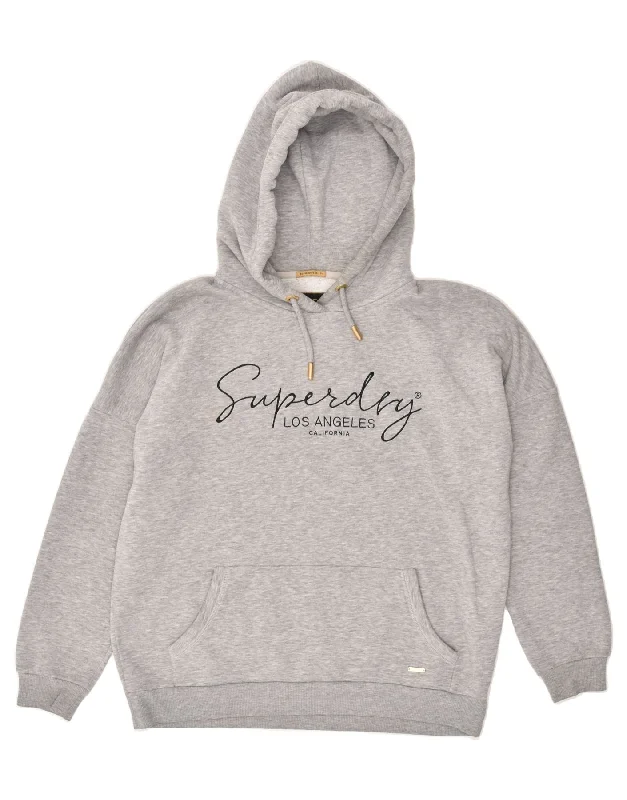 SUPERDRY Womens Graphic Hoodie Jumper UK 12 Medium Grey Cotton Hoodie with Frayed Bohemian Relaxed SUPERDRY Womens Graphic Hoodie Jumper UK 12 Medium Grey Cotton Hoodie with Frayed Bohemian Relaxed