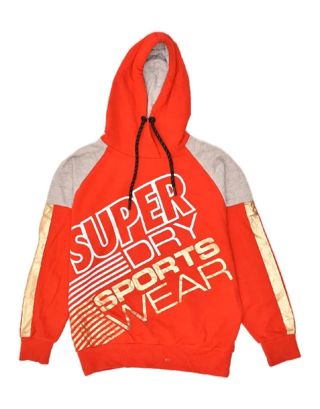 SUPERDRY Womens Graphic Hoodie Jumper UK 14 Medium Red Colourblock Cotton Hoodie with Contrast Stitching Detailed Premium SUPERDRY Womens Graphic Hoodie Jumper UK 14 Medium Red Colourblock Cotton Hoodie with Contrast Stitching Detailed Premium