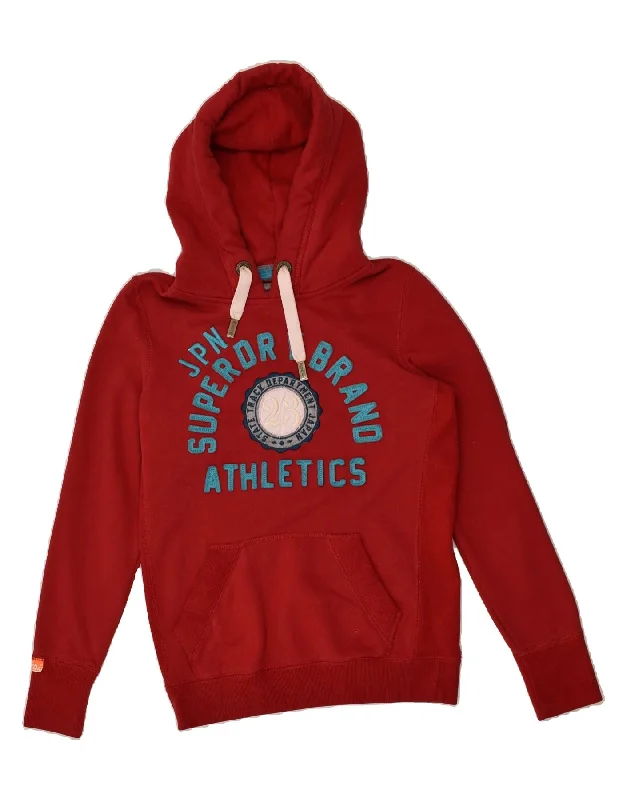 SUPERDRY Womens Graphic Hoodie Jumper UK 14 Medium Red Cotton Hoodie with Earth Tones Natural Calm SUPERDRY Womens Graphic Hoodie Jumper UK 14 Medium Red Cotton Hoodie with Earth Tones Natural Calm