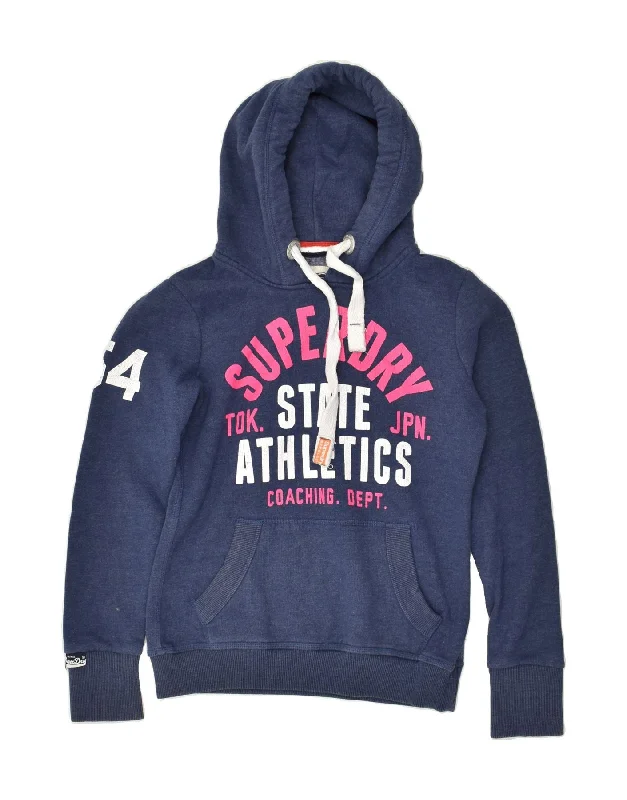 SUPERDRY Womens Graphic Hoodie Jumper UK 6 XS Navy Blue Cotton Hoodie with Strings Custom Fit Adjustable SUPERDRY Womens Graphic Hoodie Jumper UK 6 XS Navy Blue Cotton Hoodie with Strings Custom Fit Adjustable