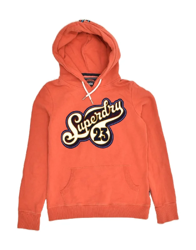 SUPERDRY Womens Graphic Hoodie Jumper UK 8 Small Orange Cotton Hoodie with Lining Warm Insulated SUPERDRY Womens Graphic Hoodie Jumper UK 8 Small Orange Cotton Hoodie with Lining Warm Insulated