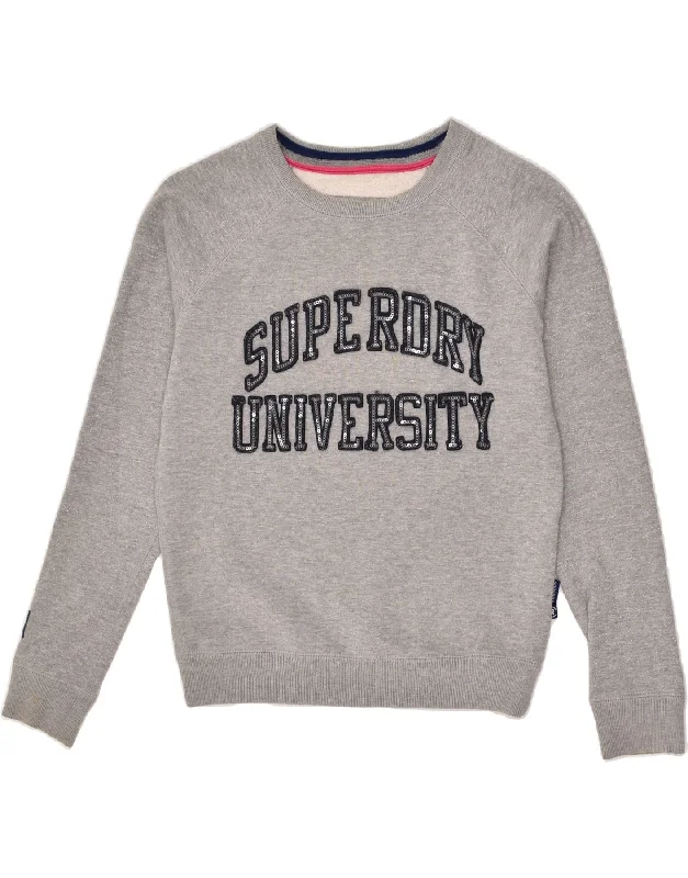 SUPERDRY Womens Graphic Sweatshirt Jumper UK 10 Small Grey Polyester Hoodie with Reflective Safety Nightwear SUPERDRY Womens Graphic Sweatshirt Jumper UK 10 Small Grey Polyester Hoodie with Reflective Safety Nightwear