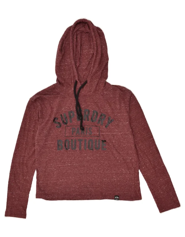 SUPERDRY Womens Paris Crop Graphic Hoodie Jumper UK 10 Small Brown Flecked Hoodie with Color Block Contrast Stylish SUPERDRY Womens Paris Crop Graphic Hoodie Jumper UK 10 Small Brown Flecked Hoodie with Color Block Contrast Stylish