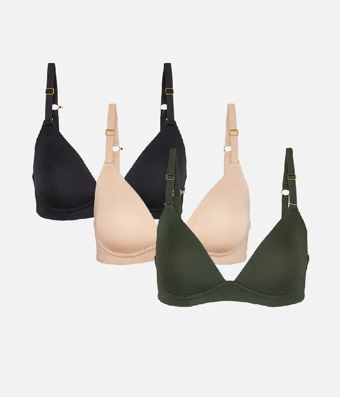 The All-Day Plunge No-Wire Bra Trio: Rich Olive/Jet Black/Toasted Almond Push-Up Padded Bra