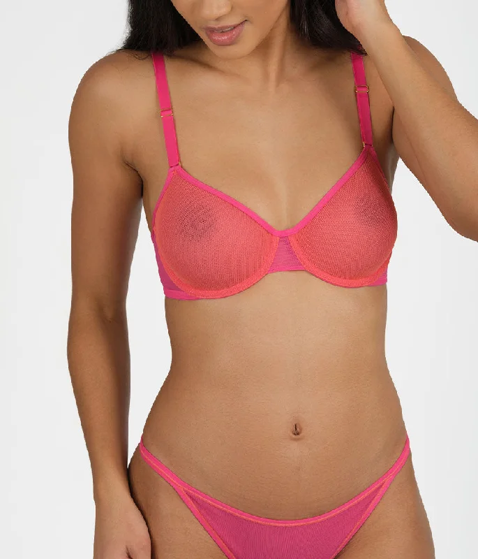 The Mesh Unlined Bra: Magenta/Coral Elegant Lace Lingerie