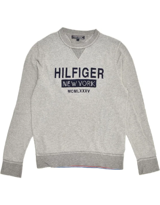 TOMMY HILFIGER Womens Graphic Sweatshirt Jumper UK 10 Small Grey Cotton Hoodie with Hidden Zipper Minimalist Clean TOMMY HILFIGER Womens Graphic Sweatshirt Jumper UK 10 Small Grey Cotton Hoodie with Hidden Zipper Minimalist Clean