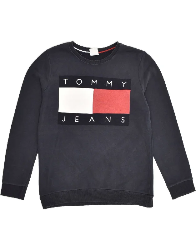 TOMMY HILFIGER Womens Graphic Sweatshirt Jumper UK 14 Medium Navy Blue Hoodie with Set-In Sleeves Structured Classic TOMMY HILFIGER Womens Graphic Sweatshirt Jumper UK 14 Medium Navy Blue Hoodie with Set-In Sleeves Structured Classic