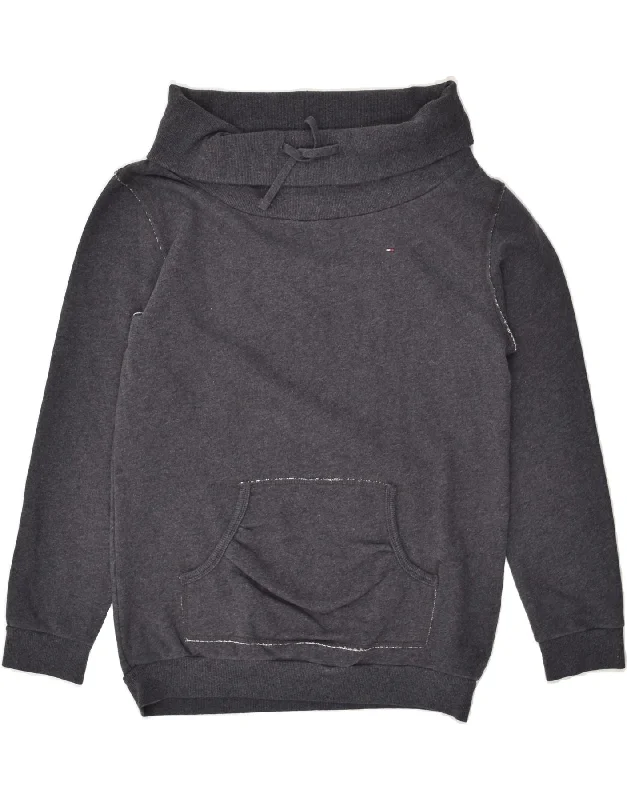 TOMMY HILFIGER Womens Roll Neck Sweatshirt Jumper UK 12 Medium Grey Cotton Hoodie with Embroidery Detailed Premium TOMMY HILFIGER Womens Roll Neck Sweatshirt Jumper UK 12 Medium Grey Cotton Hoodie with Embroidery Detailed Premium