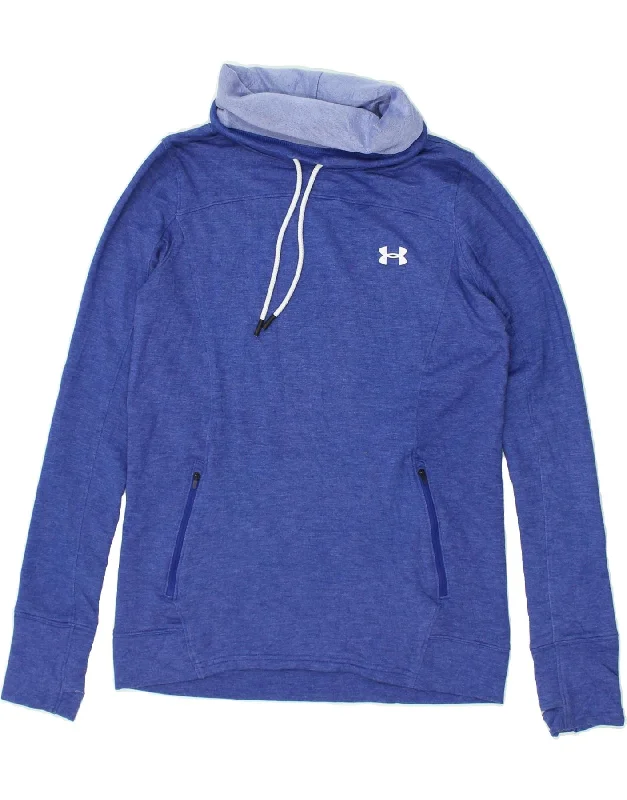 UNDER ARMOUR Womens Roll Neck Sweatshirt Jumper UK 14 Medium Blue Graphic Hoodie Design Print UNDER ARMOUR Womens Roll Neck Sweatshirt Jumper UK 14 Medium Blue Graphic Hoodie Design Print