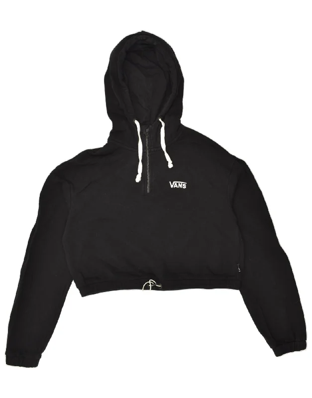 VANS Womens Crop Oversized Hoodie Jumper UK 8 Small Black Cotton Hoodie with Hem Detail Decorative Unique VANS Womens Crop Oversized Hoodie Jumper UK 8 Small Black Cotton Hoodie with Hem Detail Decorative Unique