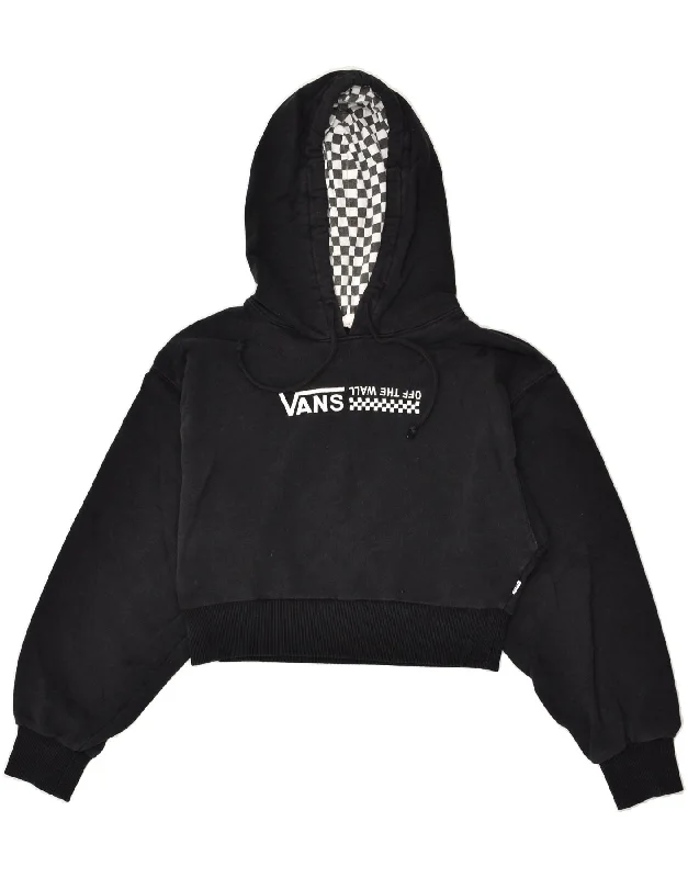 VANS Womens Graphic Crop Hoodie Jumper UK 10 Small Black Cotton Hoodie with Turtle Neck Cozy Winter VANS Womens Graphic Crop Hoodie Jumper UK 10 Small Black Cotton Hoodie with Turtle Neck Cozy Winter