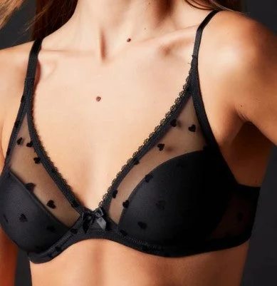 Victoire Flocked Hearts Plunge Bra JOU-230-03 Cozy Wire-Free Bra