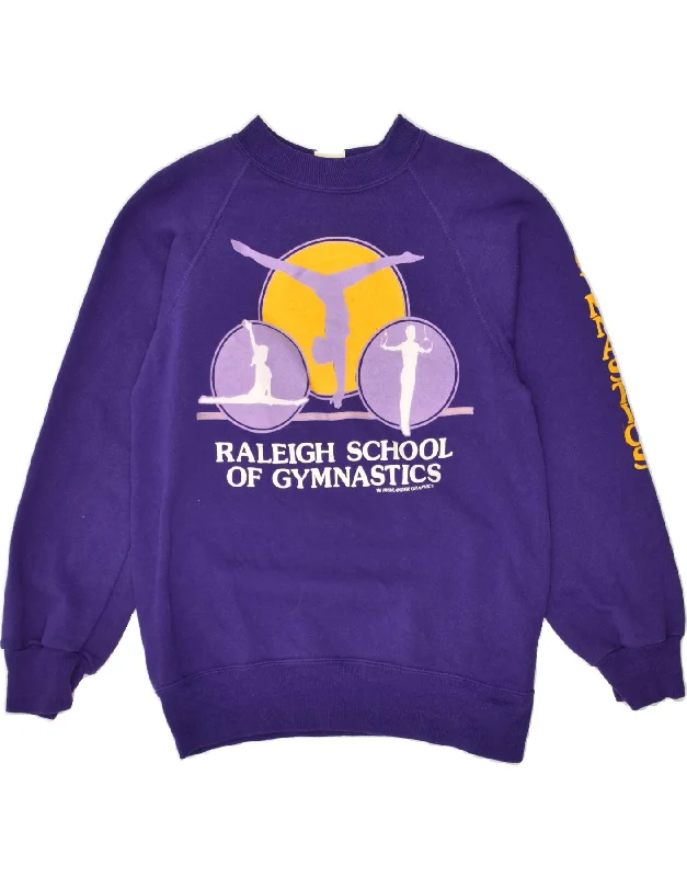 VINTAGE Womens Graphic Sweatshirt Jumper UK 10 Small Purple Polyester Hoodie with Elastic Cuffs Stretchable Comfortable VINTAGE Womens Graphic Sweatshirt Jumper UK 10 Small Purple Polyester Hoodie with Elastic Cuffs Stretchable Comfortable