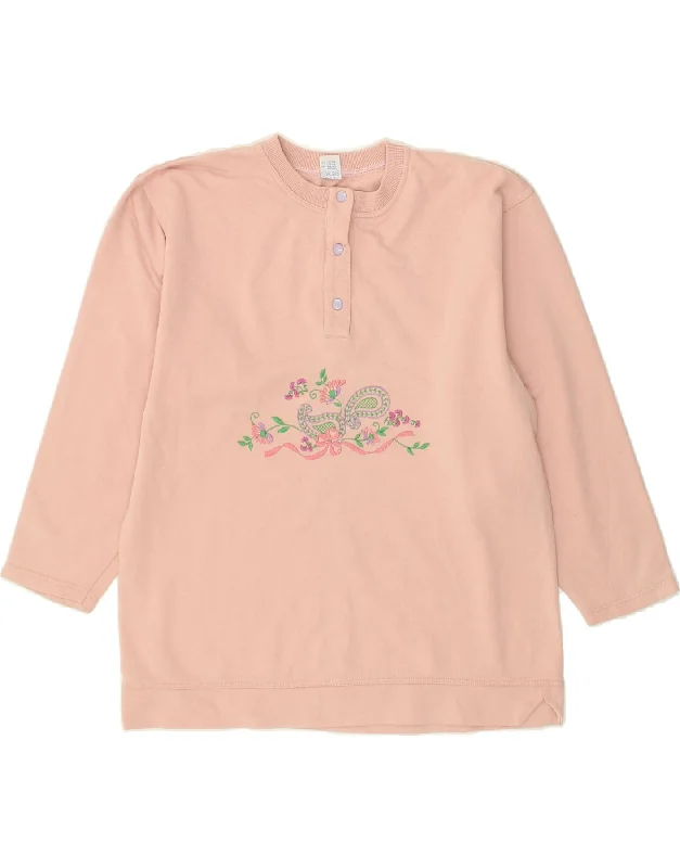 VINTAGE Womens Sweatshirt Jumper UK 14 Medium Pink Cotton Hoodie with V-Neck Classic Versatile VINTAGE Womens Sweatshirt Jumper UK 14 Medium Pink Cotton Hoodie with V-Neck Classic Versatile