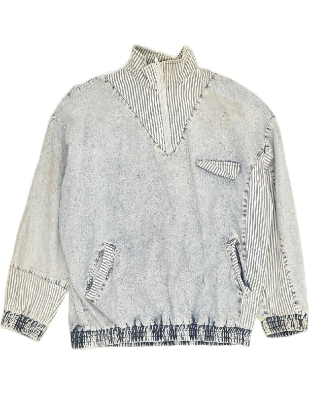 VINTAGE Womens Zip Neck Sweatshirt Jumper UK 16 Large Blue Hoodie with Lace Feminine Delicate VINTAGE Womens Zip Neck Sweatshirt Jumper UK 16 Large Blue Hoodie with Lace Feminine Delicate