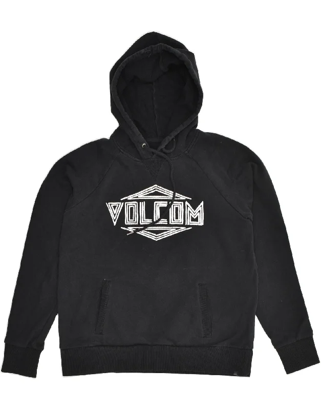VOLCOM Womens Graphic Hoodie Jumper UK 14 Large Black Cotton Hoodie with Puffed Sleeves Voluminous Trendy VOLCOM Womens Graphic Hoodie Jumper UK 14 Large Black Cotton Hoodie with Puffed Sleeves Voluminous Trendy