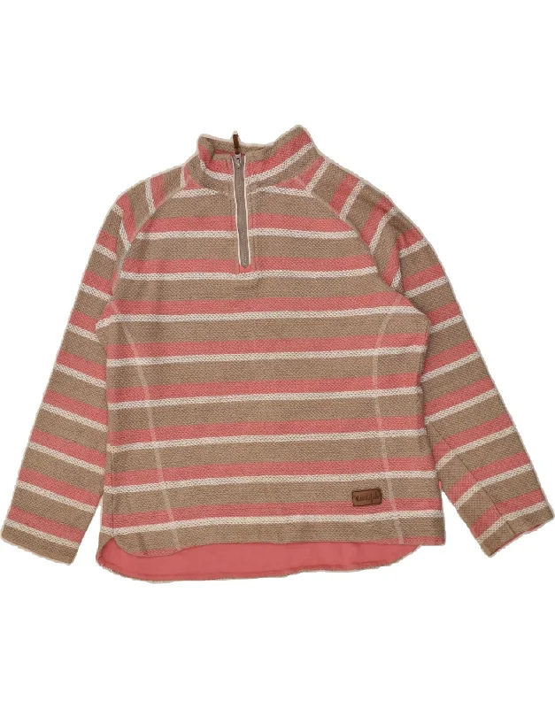 WEIRD FISH Womens Zip Neck Sweatshirt Jumper UK 14 Large Brown Striped Hoodie with Hem Contrast Bold Stylish WEIRD FISH Womens Zip Neck Sweatshirt Jumper UK 14 Large Brown Striped Hoodie with Hem Contrast Bold Stylish