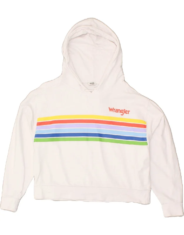 WRANGLER Womens Loose Fit Crop Hoodie Jumper UK 14 Medium White Striped Hoodie with Distressed Vintage Worn WRANGLER Womens Loose Fit Crop Hoodie Jumper UK 14 Medium White Striped Hoodie with Distressed Vintage Worn