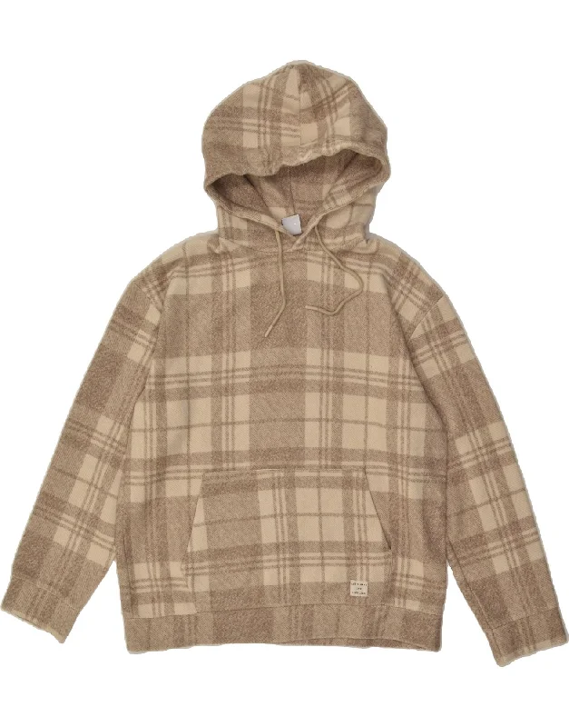 ZARA Womens Loose Fit Hoodie Jumper UK 18 XL Beige Plaid Cotton Hoodie with Drawstring Waist Adjustable Fitted ZARA Womens Loose Fit Hoodie Jumper UK 18 XL Beige Plaid Cotton Hoodie with Drawstring Waist Adjustable Fitted