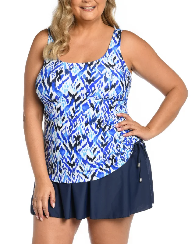 2024 Maxine of Hollywood Women's Plus Global Groove Adjustable Tank Swim Dress - Mw4dc77 Floral Bikini Top