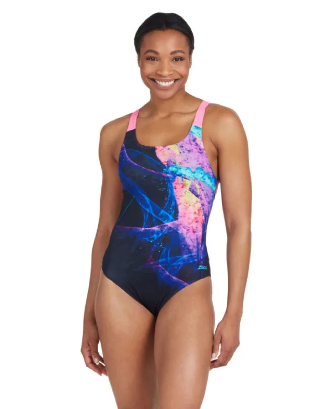 Acid Wave Speedback Swimsuit - Black/Pink Trendy Swimwear Set