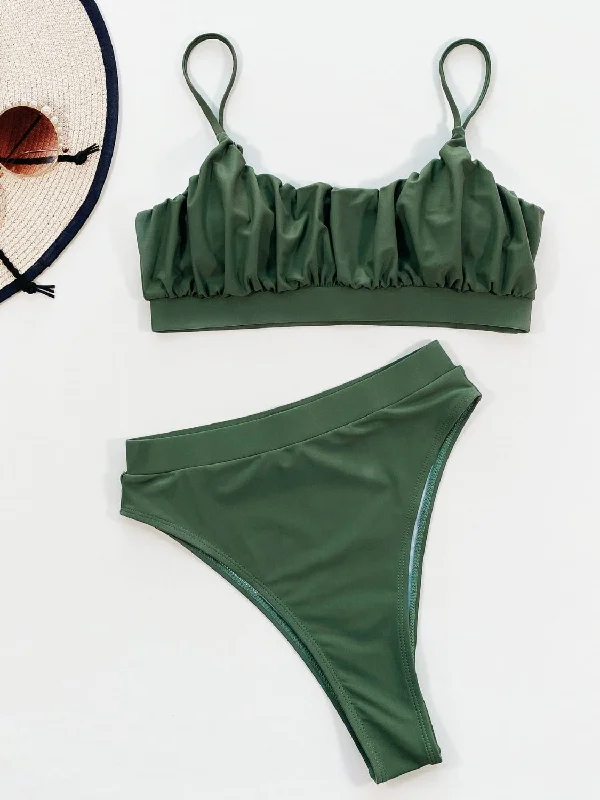 Adjustable Strap Ruched Two-Piece Swim Set Cross-Back Bikini