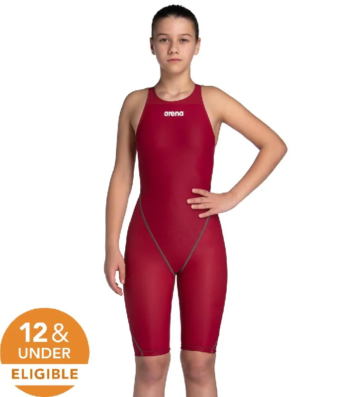 Arena Girls' Powerskin ST Next Open Back Tech Suit Swimsuit Deep Red Sexy Cutout Swimsuit