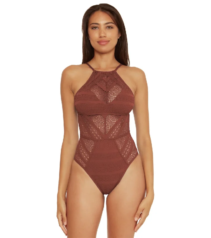 Becca Swim Women's Color Play High Neck One Piece Swimsuit Coconut Swim Skirt Set