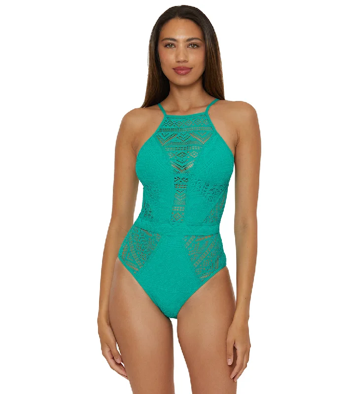 Becca Swim Women's Color Play High Neck One Piece Swimsuit Bold Color Swimsuit