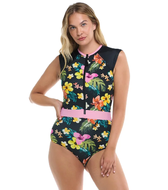 Body Glove Women's Tropical Island Stand Up One Piece Swimsuit (Paddle Suit) Modern High-Waisted Swimsuit