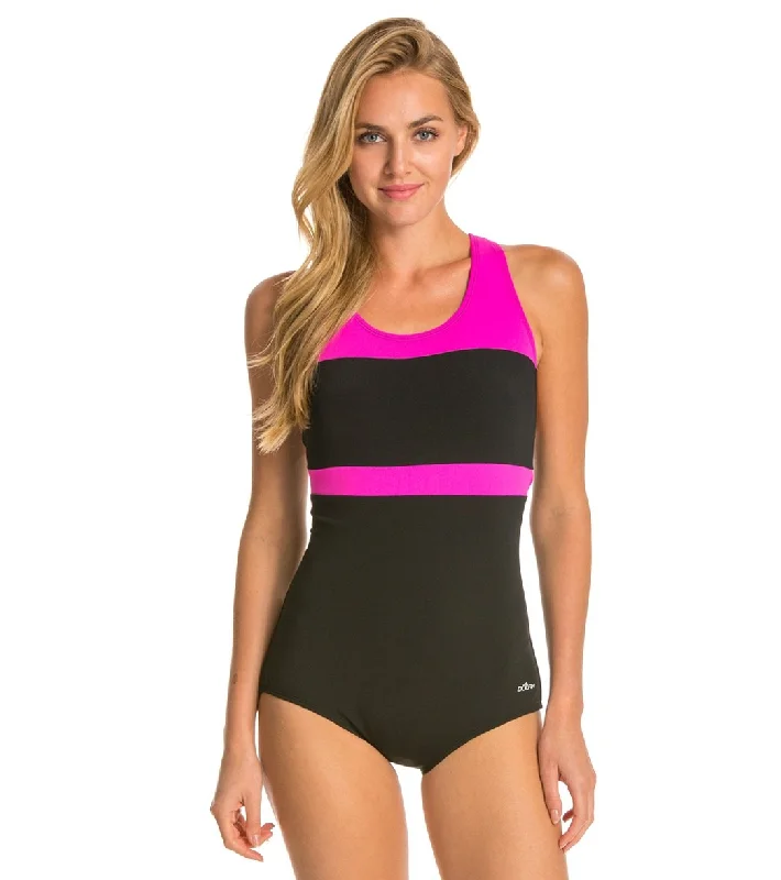 Dolfin Conservative Color Block Lap Suit Swimsuit Black/Pink Chic Beach Cover-Up
